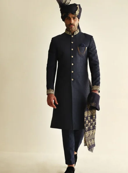 Jamawar Royal Blue Sherwani