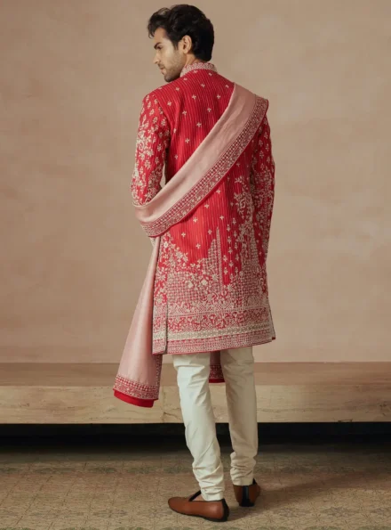 Red Embroidered Sherwani