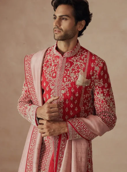 Red Embroidered Sherwani