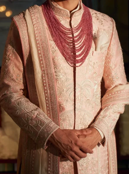 Peach Embroidered Sherwani