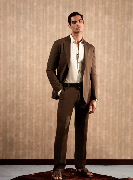 Mens Brown Suit Classic Fit Wool Blend