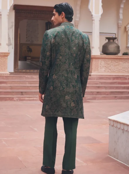 Green Brocade Sherwani for Men