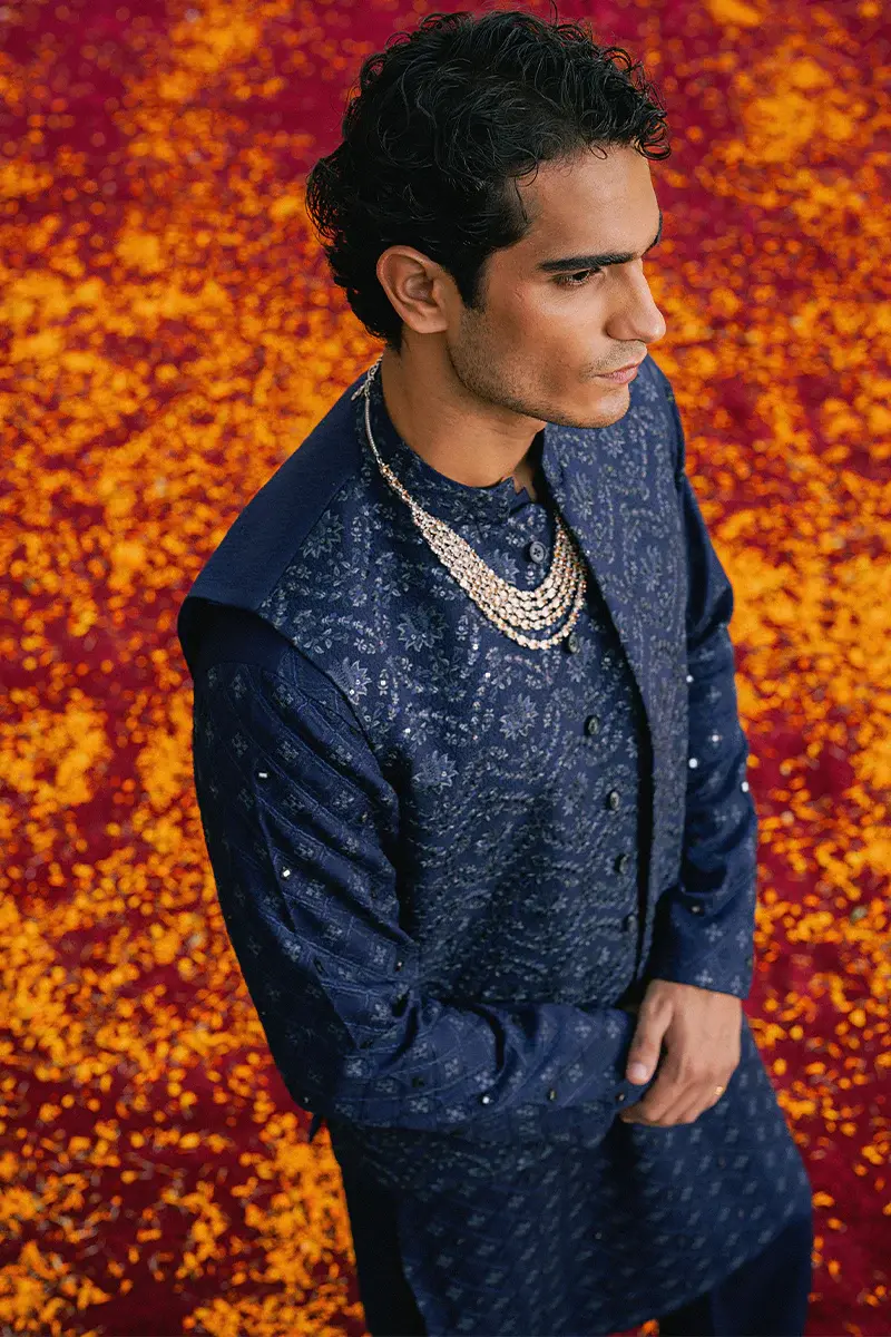 French Navy Blue Embroidered Waist Coat French Navy Blue Embroidered Waist Coat