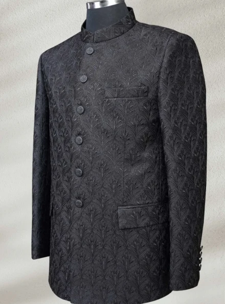 BLACK EMBROIDERED PRINCE COAT