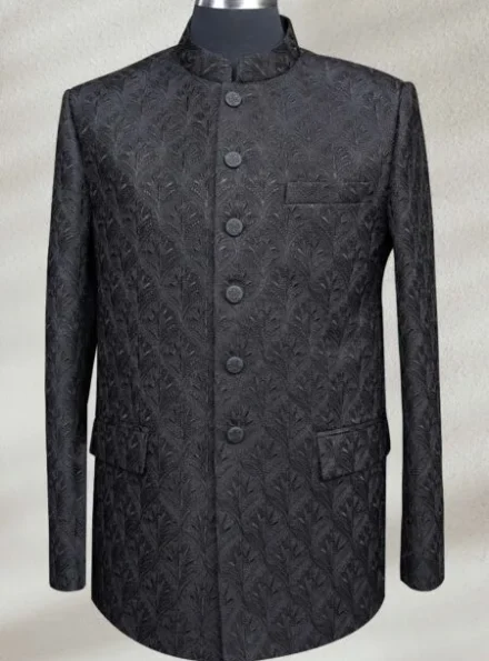 BLACK EMBROIDERED PRINCE COAT