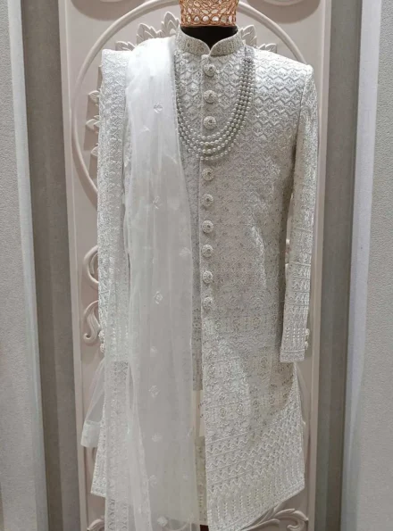 Designer White Sherwani for Men