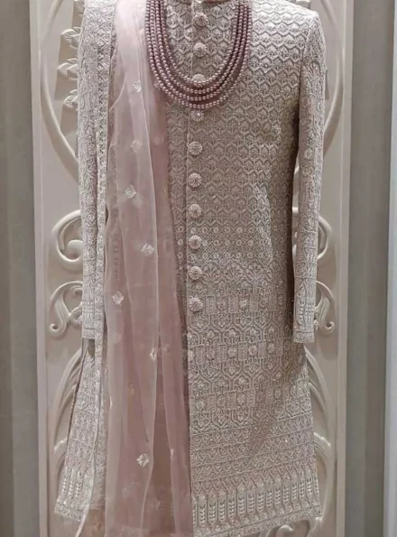 Luxury Embroidered Pale Pink Sherwani