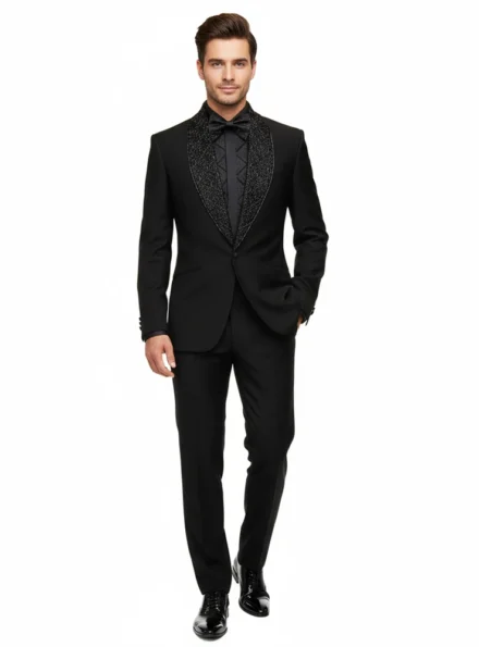 Black Exquisite Stone Work 3 Piece Suit