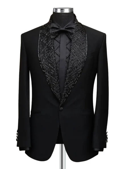 Black Exquisite Stone Work 3 Piece Suit