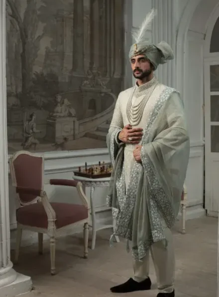 Sage Brocade Sherwani