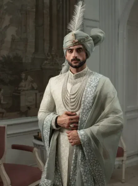 Sage Brocade Sherwani