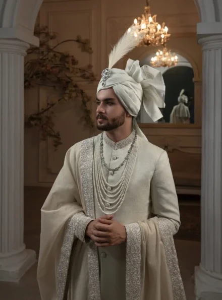 Off White Brocade Sherwani