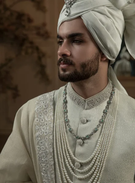 Off White Brocade Sherwani
