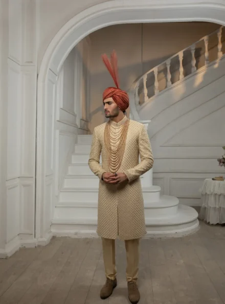 Gold Textured Sherwani