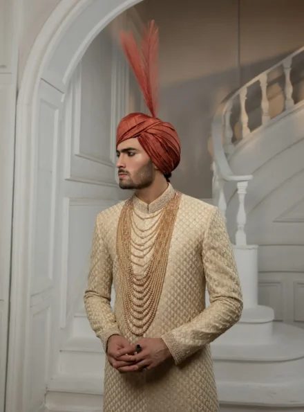 Gold Textured Sherwani