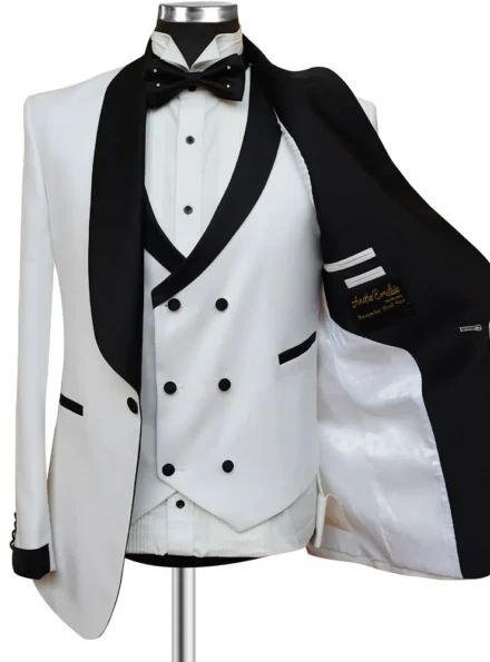 Premium White with Black Contrast 3 Piece Suit