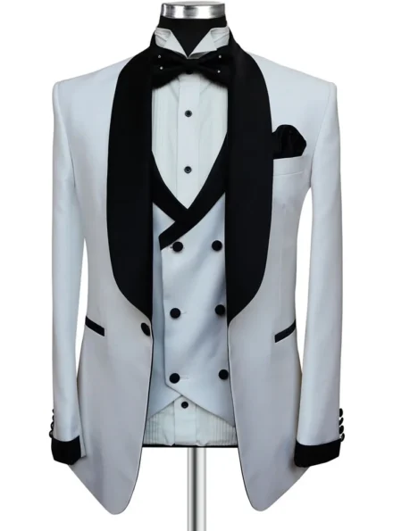 Premium White with Black Contrast 3 Piece Suit