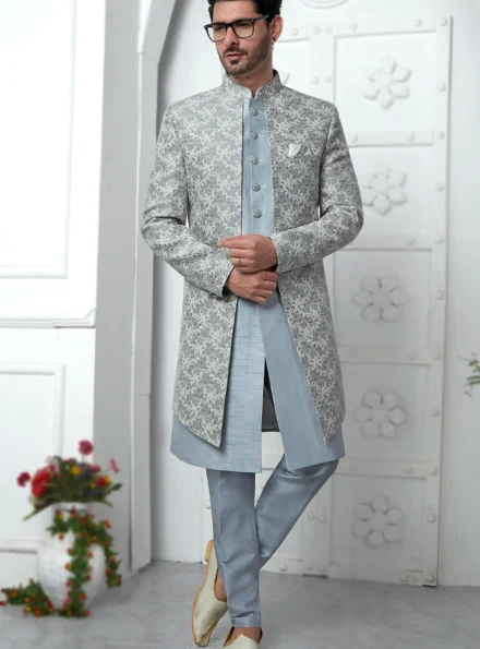 Western Dusty Blue Sherwani