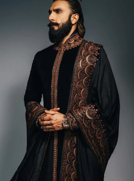 Designer Groom Black Velvet Sherwani for Men