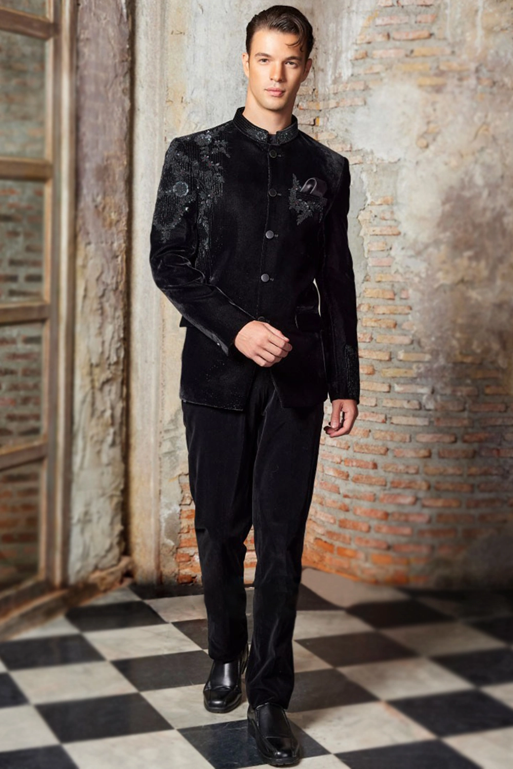 Designer Black Velvet Embroidered 3 Piece Suit Designer Black Velvet Embroidered 3 Piece Suit